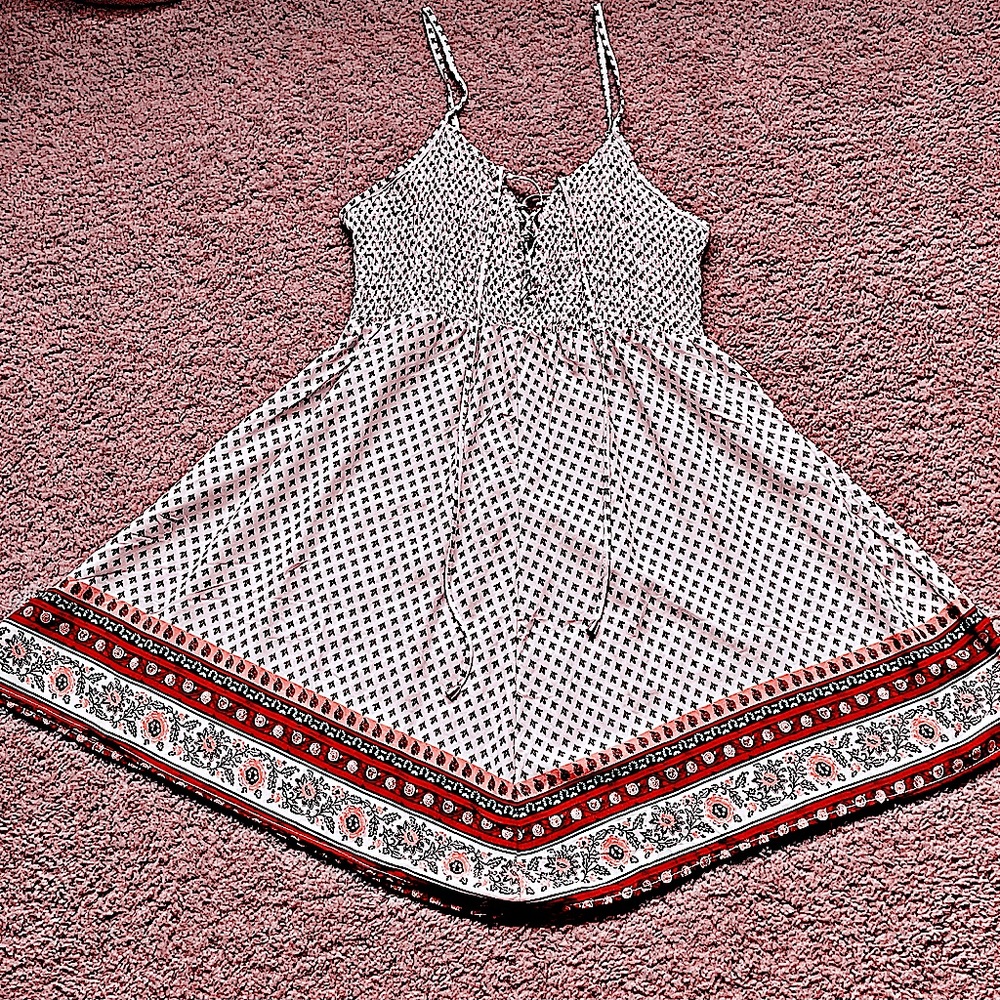 Wet Seal Printed Lace Up Smocked Sundress, Size L